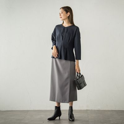 ボタンアクセントナロースカート≪手洗い可能≫