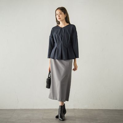 ボタンアクセントナロースカート≪手洗い可能≫