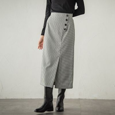 ボタンアクセントナロースカート≪手洗い可能≫