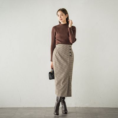 ボタンアクセントナロースカート≪手洗い可能≫