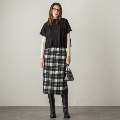 起毛カラーチェックナロータイトスカート