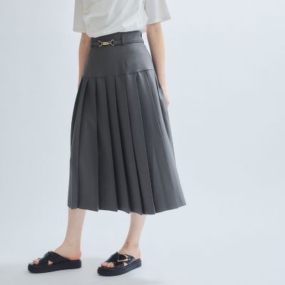 ＜Ketty (Women)＞リネンライクベルト付プリーツスカート≪手洗い可能≫