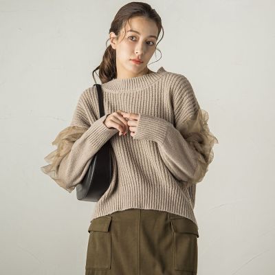 ＜Ketty (Women)＞チュールドッキングピーチヤーンニットプルオーバー≪手洗い可能≫