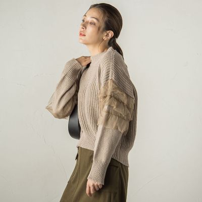 チュールドッキングピーチヤーンニットプルオーバー≪手洗い可能≫