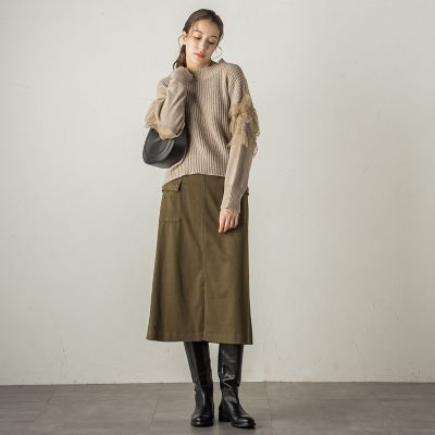 チュールドッキングピーチヤーンニットプルオーバー≪手洗い可能≫