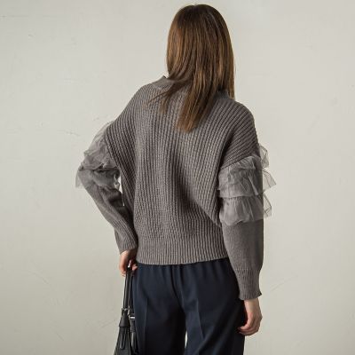 チュールドッキングピーチヤーンニットプルオーバー≪手洗い可能≫