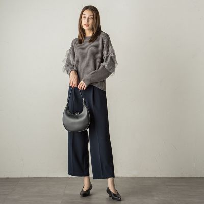 チュールドッキングピーチヤーンニットプルオーバー≪手洗い可能≫