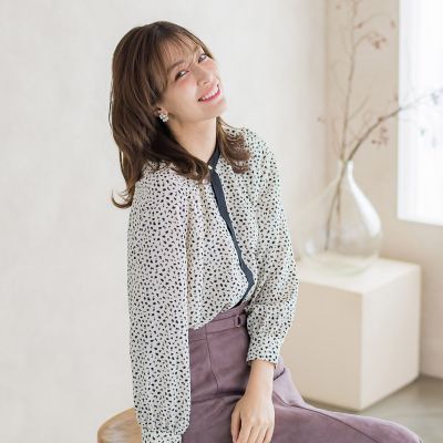 レオパードプリントノーカラーブラウス≪手洗い可能≫