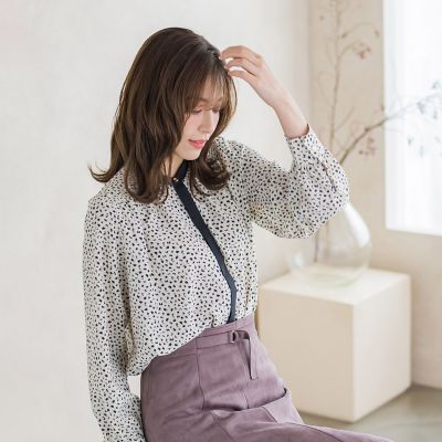 レオパードプリントノーカラーブラウス≪手洗い可能≫