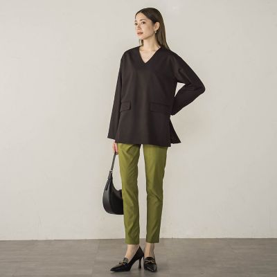 梳毛調合繊Ｖネックプルブラウス≪セットアップ対応／洗濯機で洗える≫