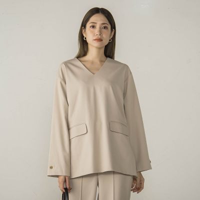 梳毛調合繊Ｖネックプルブラウス≪セットアップ対応／洗濯機で洗える≫