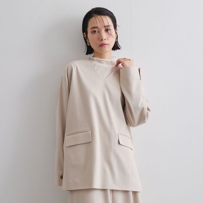 梳毛調合繊Ｖネックプルブラウス≪セットアップ対応／洗濯機で洗える≫