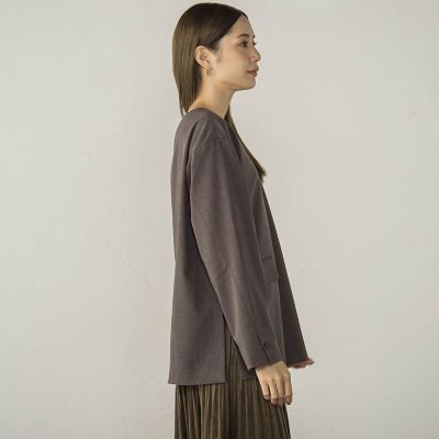 梳毛調合繊Ｖネックプルブラウス≪セットアップ対応／洗濯機で洗える≫