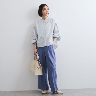 バンドカラーラメストライプシャツ≪洗濯機で洗える≫