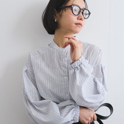 バンドカラーラメストライプシャツ≪洗濯機で洗える≫