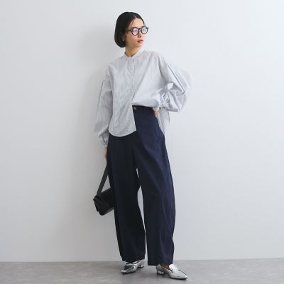 バンドカラーラメストライプシャツ≪洗濯機で洗える≫