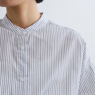 バンドカラーラメストライプシャツ≪洗濯機で洗える≫