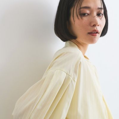 バンドカラーラメストライプシャツ≪洗濯機で洗える≫