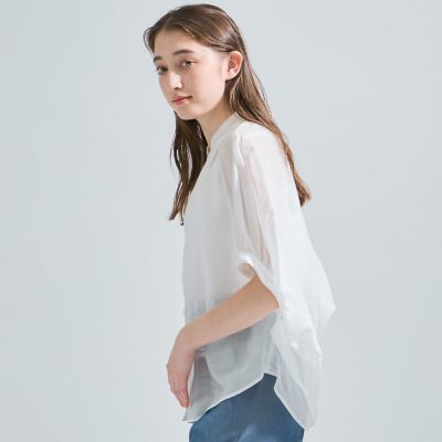 コットンシルクシャツブラウス≪手洗い可能≫