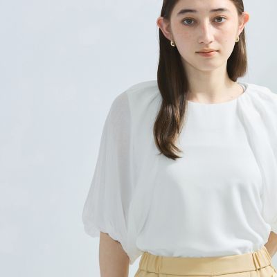 【接触冷感】シフォンスリーブブラウス≪洗濯機で洗える≫