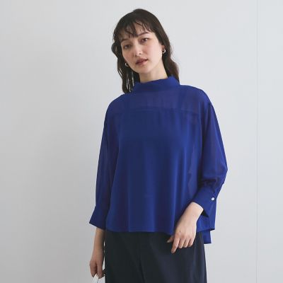 ロールネックシアーシャツブラウス≪手洗い可能≫