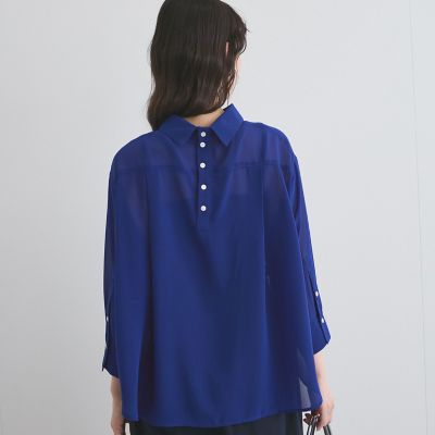 ロールネックシアーシャツブラウス≪手洗い可能≫