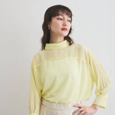 ロールネックシアーシャツブラウス≪手洗い可能≫
