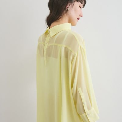 ロールネックシアーシャツブラウス≪手洗い可能≫