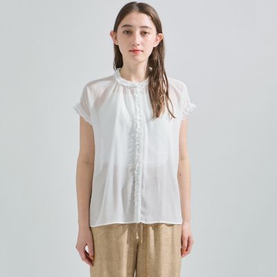 シフォン楊柳フリルブラウス≪手洗い可能≫