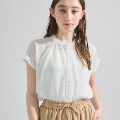 シフォン楊柳フリルブラウス≪手洗い可能≫