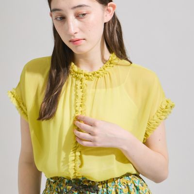 シフォン楊柳フリルブラウス≪手洗い可能≫