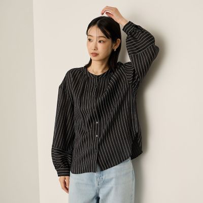 セミシアーストライプ2WAYボウタイブラウス≪手洗い可能