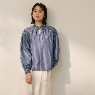 ＜Ketty (Women)＞ブロードストライプフリルネックブラウス