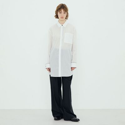 ＴＯＭＯＲＲＯＷＬＡＮＤ　．Ｂ　コットン　シャドーストライプ　ロングシャツ