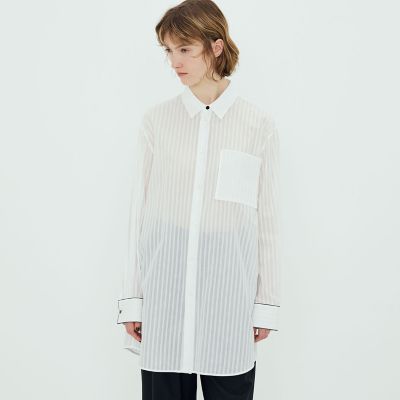 ＴＯＭＯＲＲＯＷＬＡＮＤ　．Ｂ　コットン　シャドーストライプ　ロングシャツ