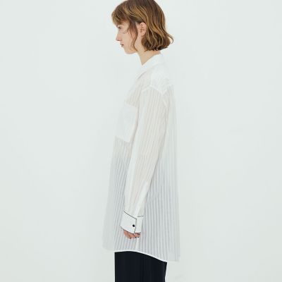 ＴＯＭＯＲＲＯＷＬＡＮＤ　．Ｂ　コットン　シャドーストライプ　ロングシャツ