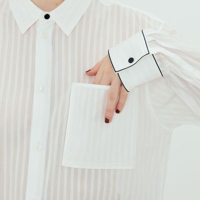ＴＯＭＯＲＲＯＷＬＡＮＤ　．Ｂ　コットン　シャドーストライプ　ロングシャツ