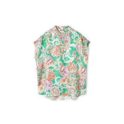 シルクツイル フラワーペイズリープリント キャップスリーブブラウス