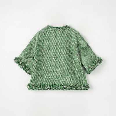 トゥモローランド .B カットソー 七分袖 ウール混 シルク 緑 マルチカラー GREEN TWEED ハーフスリーブプルオーバー | TOMORROWLAND .B