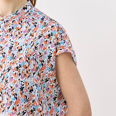店舗限定】シルク プチフラワープリント ノースリーブシャツ