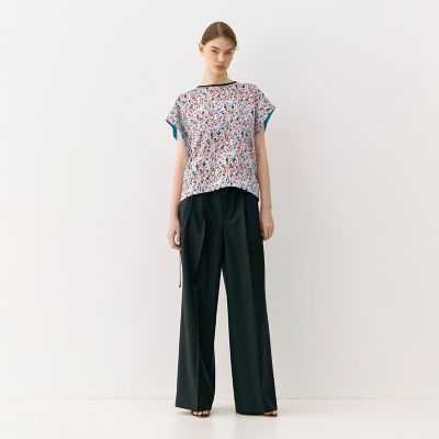 店舗限定】シルク プチフラワープリント バックボウシャツ