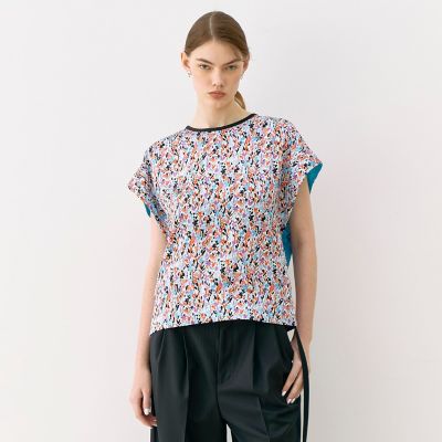 店舗限定】シルク プチフラワープリント バックボウシャツ