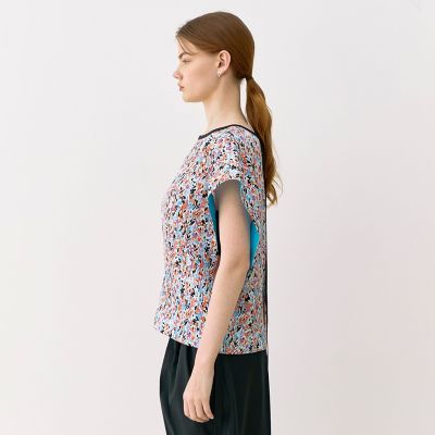 店舗限定】シルク プチフラワープリント バックボウシャツ