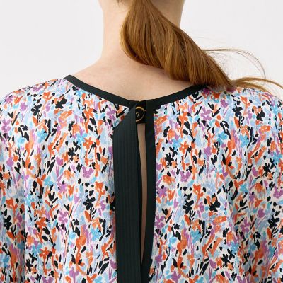 店舗限定】シルク プチフラワープリント バックボウシャツ
