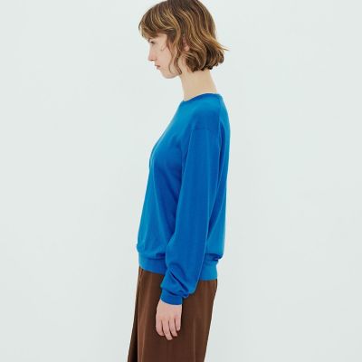カシミヤ ノーカラー S 青 ブルー NEW DIVIDE LUXE カシミヤ サドルショルダー クルーネックセーター | Brooks