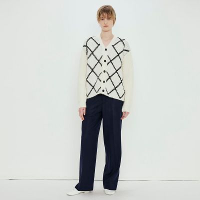 カシミヤ モノトーンアーガイルVネックカーディガン | TOMORROWLAND
