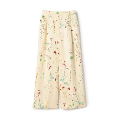 シルク フラワープリント 1タックワイドパンツ | TOMORROWLAND .B