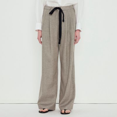 TOMORROWLAND PILGRIM リネン ベージュ ストライプ レーヨン カシミヤリネンビーバー ストリングパンツ | TOMORROWLAND .B (Women