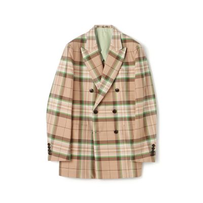 ＴＯＭＯＲＲＯＷＬＡＮＤ ．Ｂ シルクコットンチェック ダブルブレストジャケット
