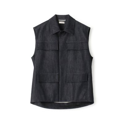 コットンシルクデニムライク キャップスリーブジャケット